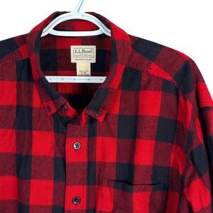 LL Bean Scotch Plaid Flannel Shirt Mens XL Red Buffalo Check Traditional Fit